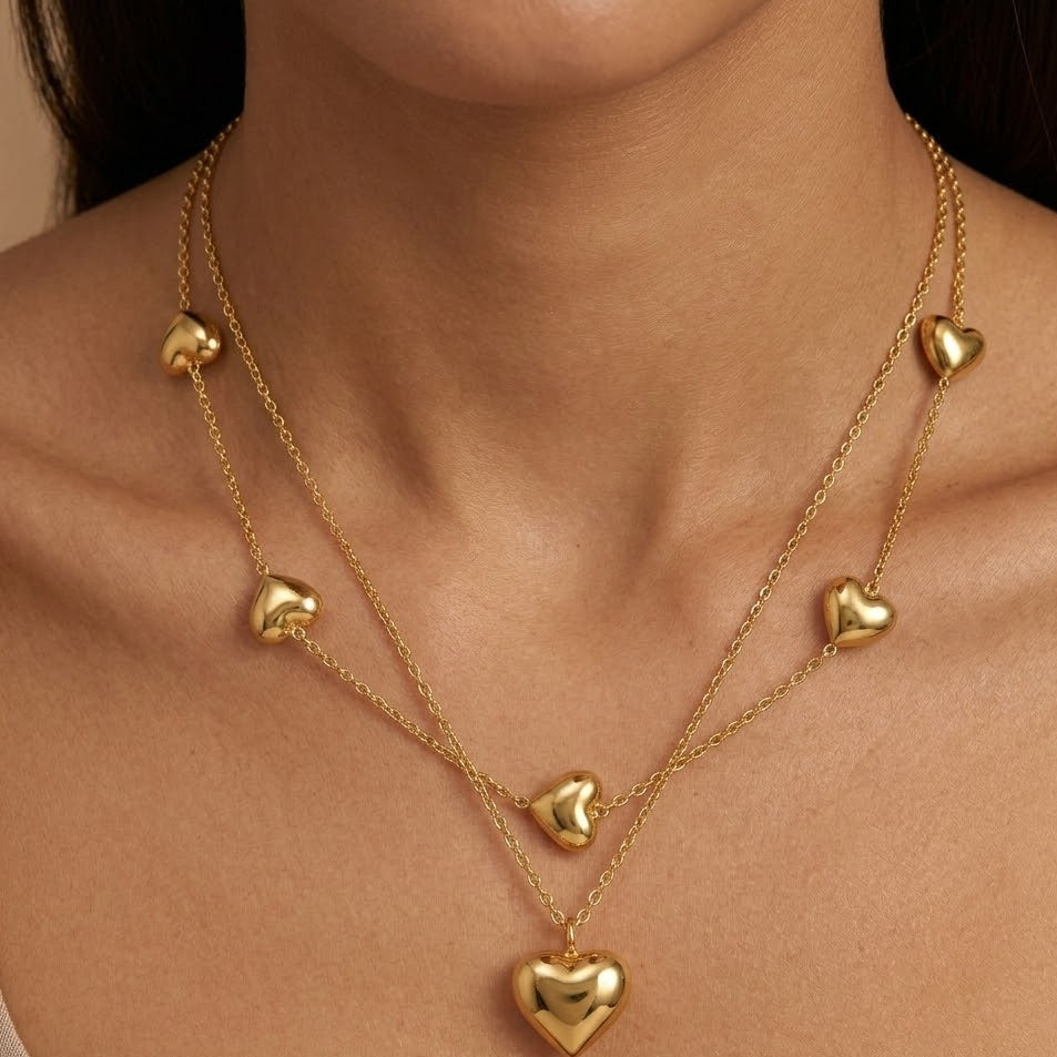 Collana Doppio Filo Multi Hearts In Acciaio Inossidabile
