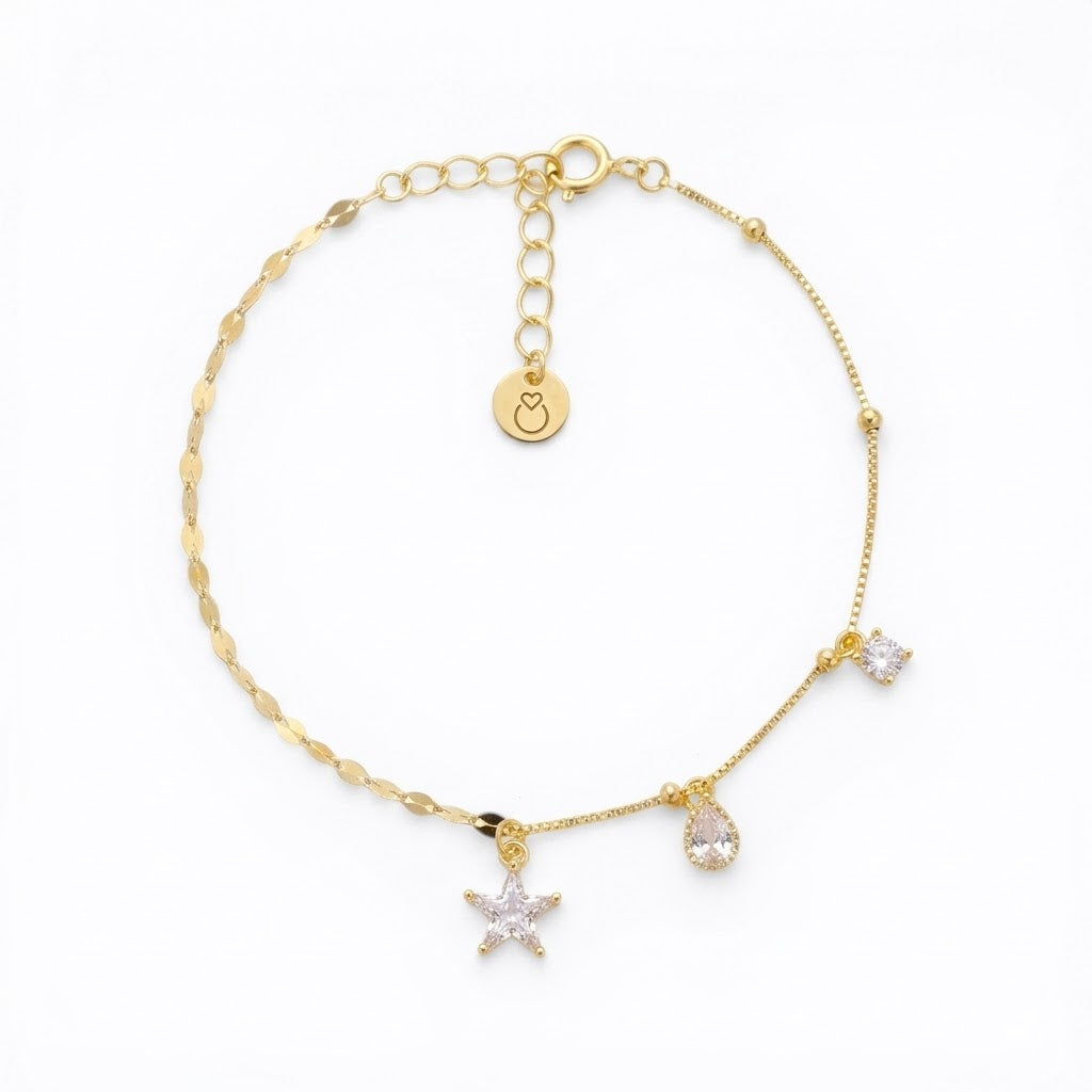 Bracciale Asimmetrico con Stella, Goccia e Punto Luce In Argento 925