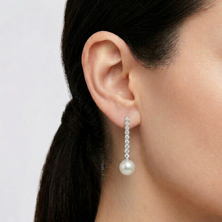 Orecchini Pendenti Tennis con Perla Finale In Argento 925