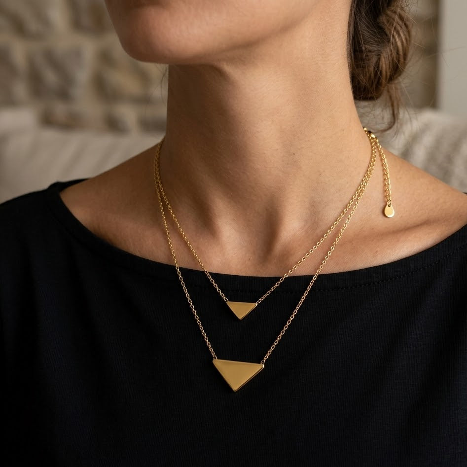 Collana Doppio Filo con Triangoli In Acciaio Inossidabile
