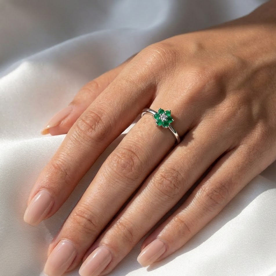 Anello con Fiore Colorato e Pietra  In Argento 925