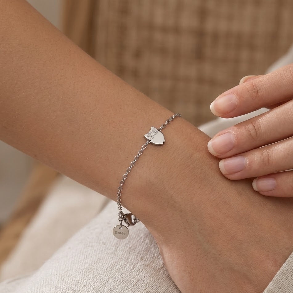Bracciale Civetta Portafortuna con Punti Luce In Acciaio Inossidabile