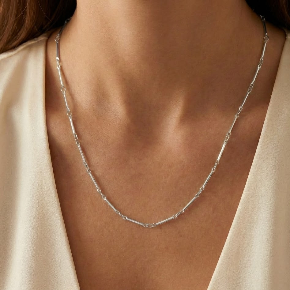 Collana Geometria Urbana a Maglia Rettangolare In Acciaio Inossidabile