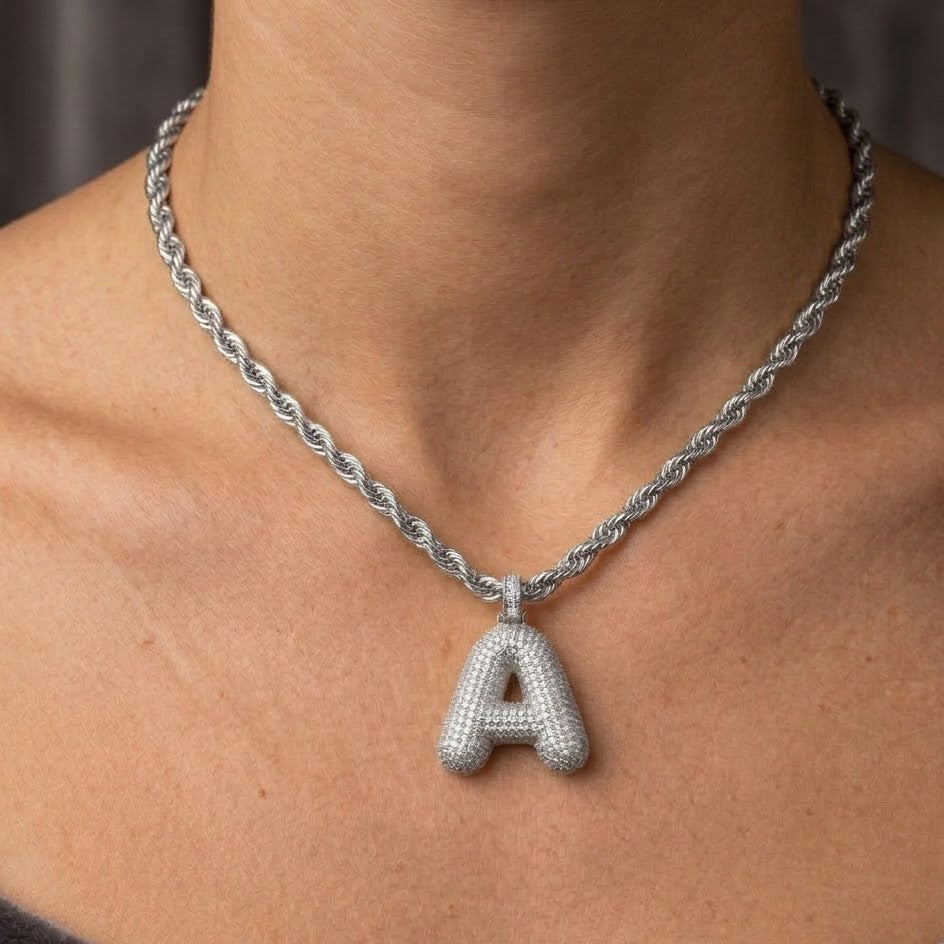 Ciondolo Lettera Bubble Bombato con Pavé di Zirconi In Ottone