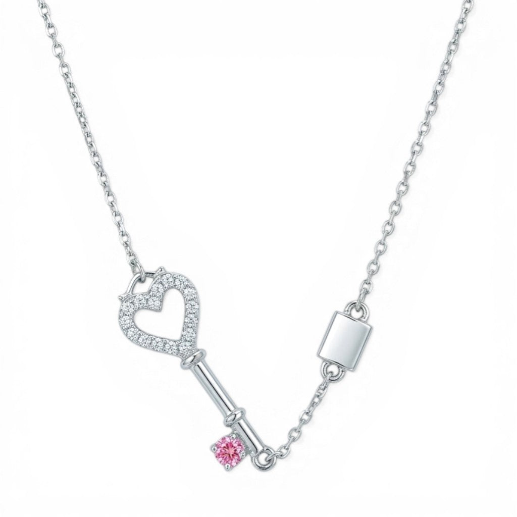 Collana Chiave del Cuore e Baguette Scintillante in Argento 925