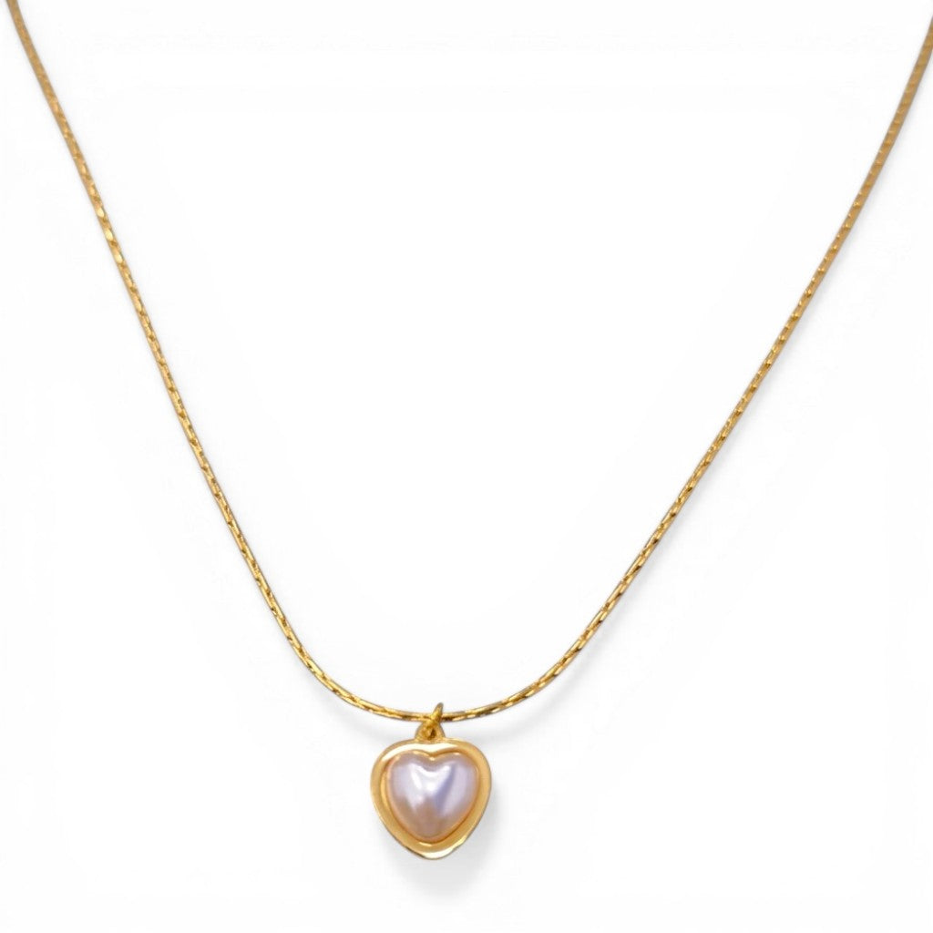 Collana Sottile con Cuore Madreperla In Acciaio Inossidabile