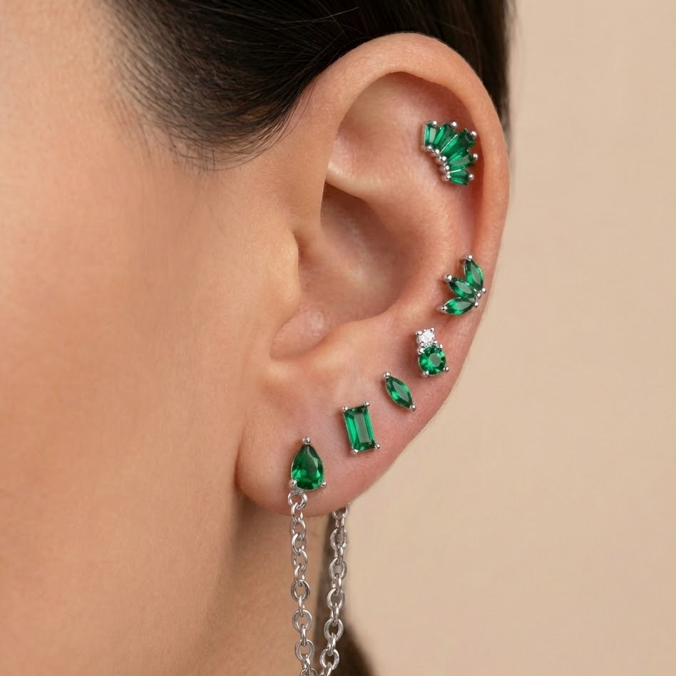 Set Orecchini In Acciaio Inossidabile con Pietre Colorate