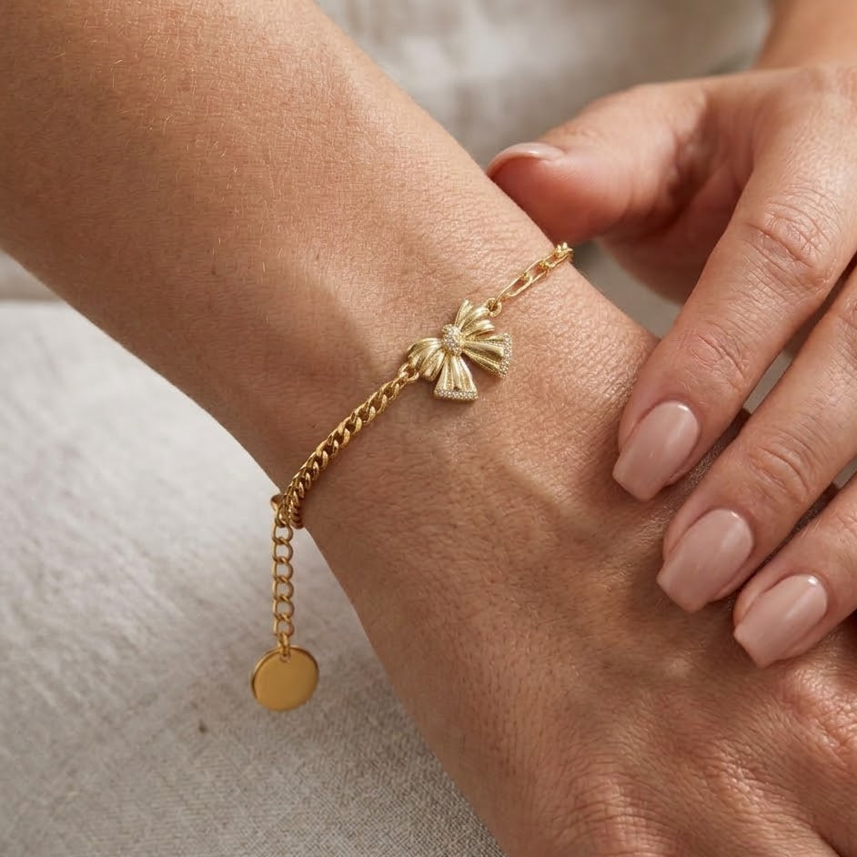 Bracciale Fiocco Prezioso con Doppia Catena in Argento 925