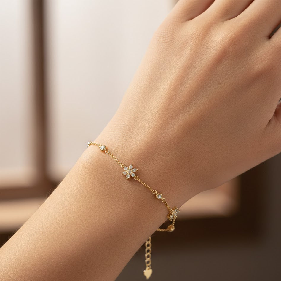 Bracciale Ghirlanda di Primavera con Fiori Pendenti In Argento 925