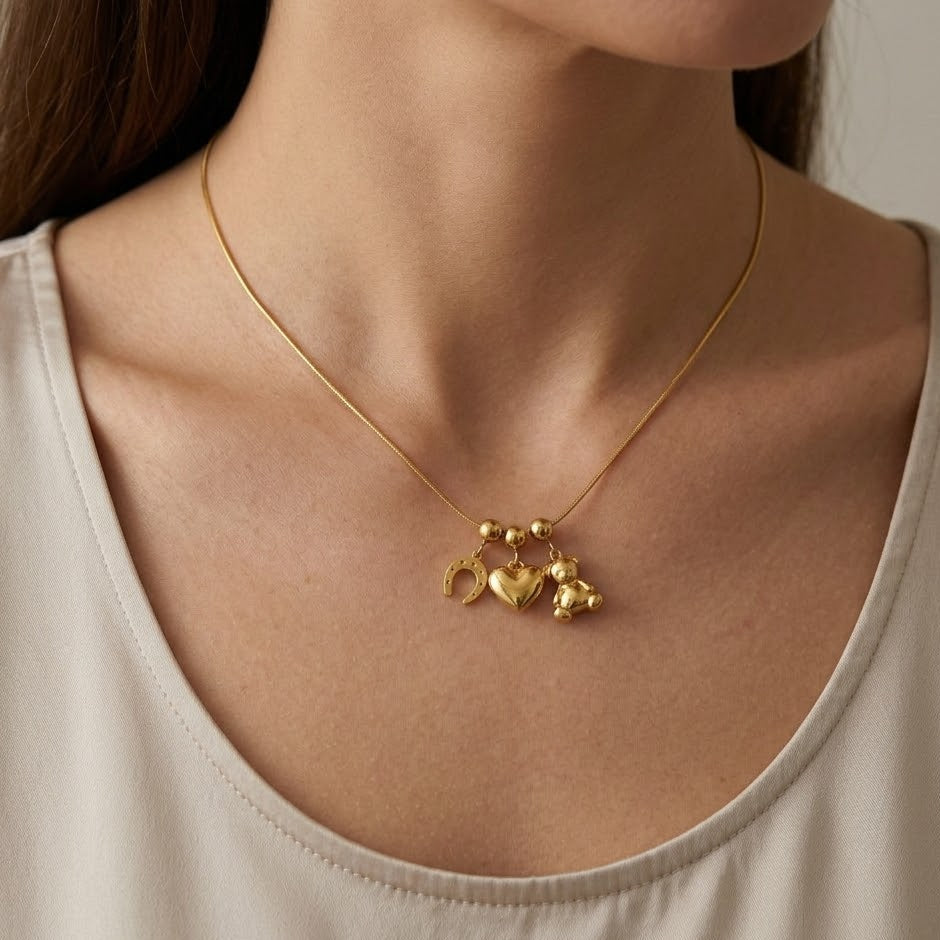 Collana Trio Charms Portafortuna In Acciaio Inossidabile