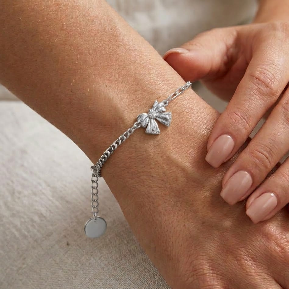 Bracciale Fiocco Prezioso con Doppia Catena in Argento 925