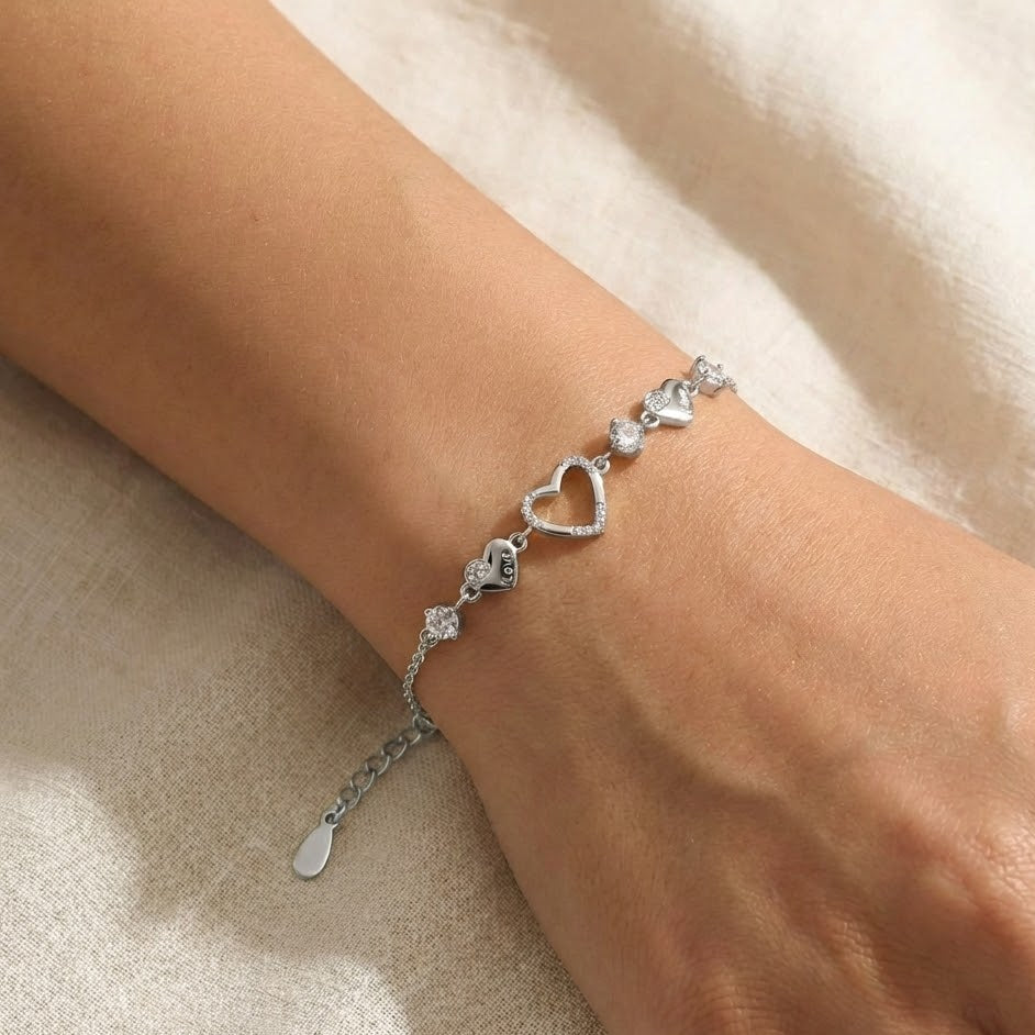 Bracciale Battiti Preziosi con Charms a Cuore In Argento 925