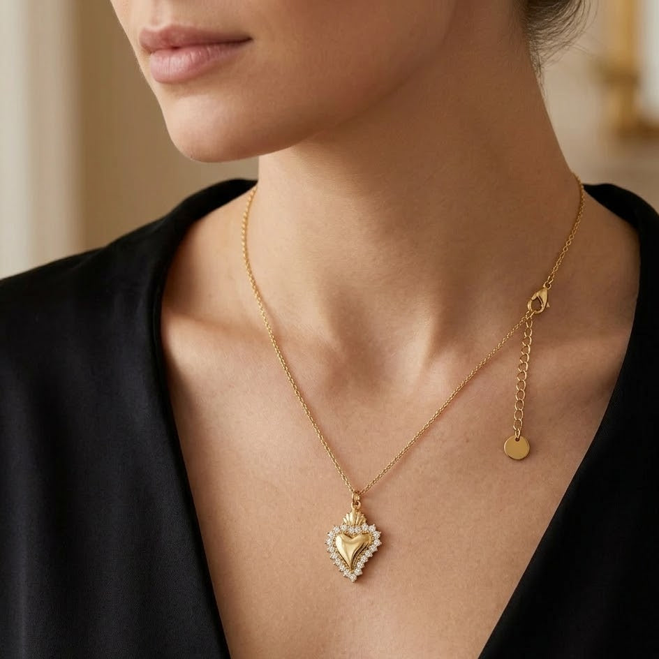 Collana Cuore Sacro Radioso In Acciaio Inossidabile