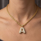 Ciondolo Lettera Bubble Bombato con Pavé di Zirconi In Ottone