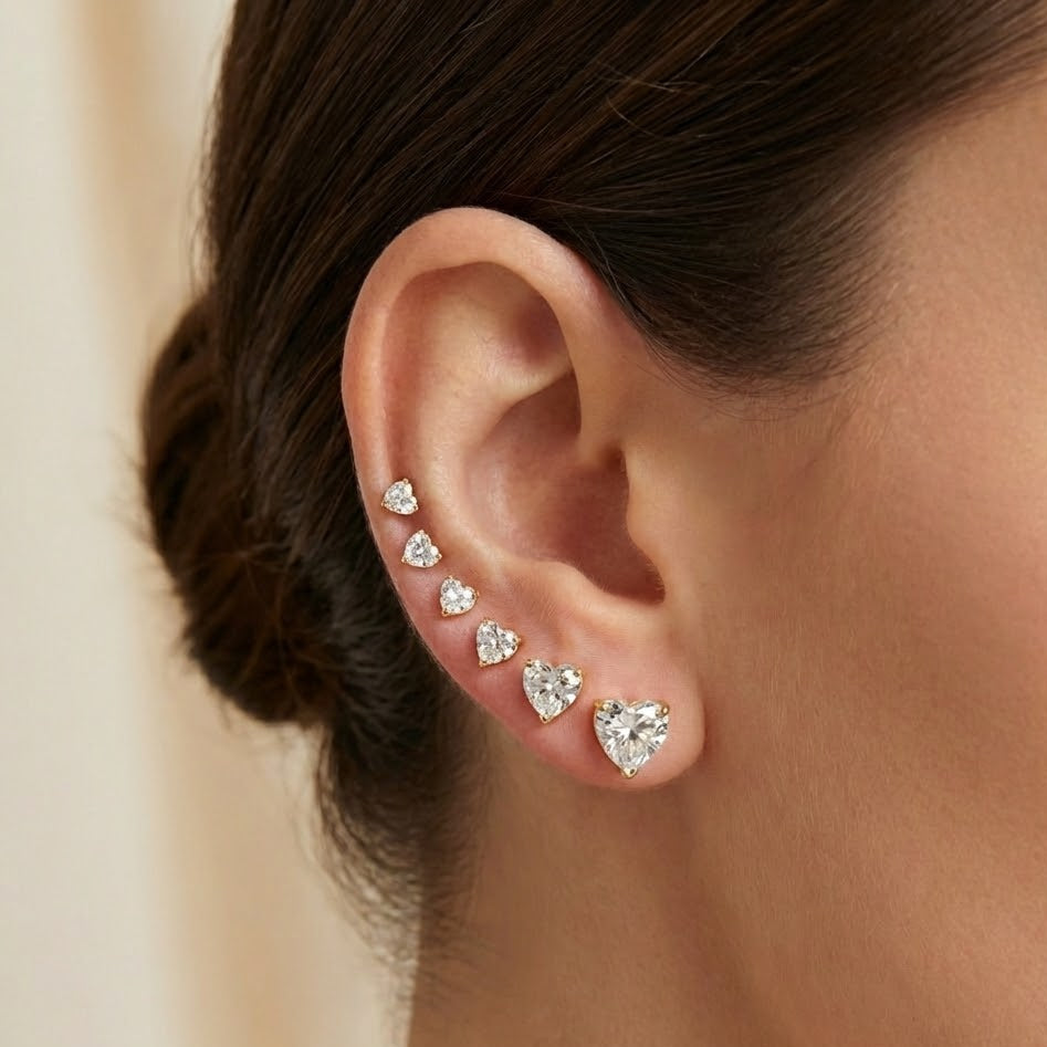 Set Orecchini a Cuore Diamantato In Acciaio Inossidabile