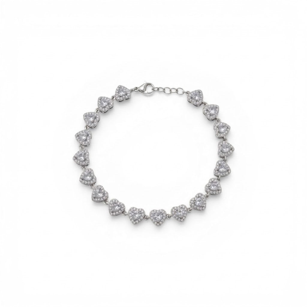 Bracciale Tennis Cuori Pavé In Acciaio Inossidabile