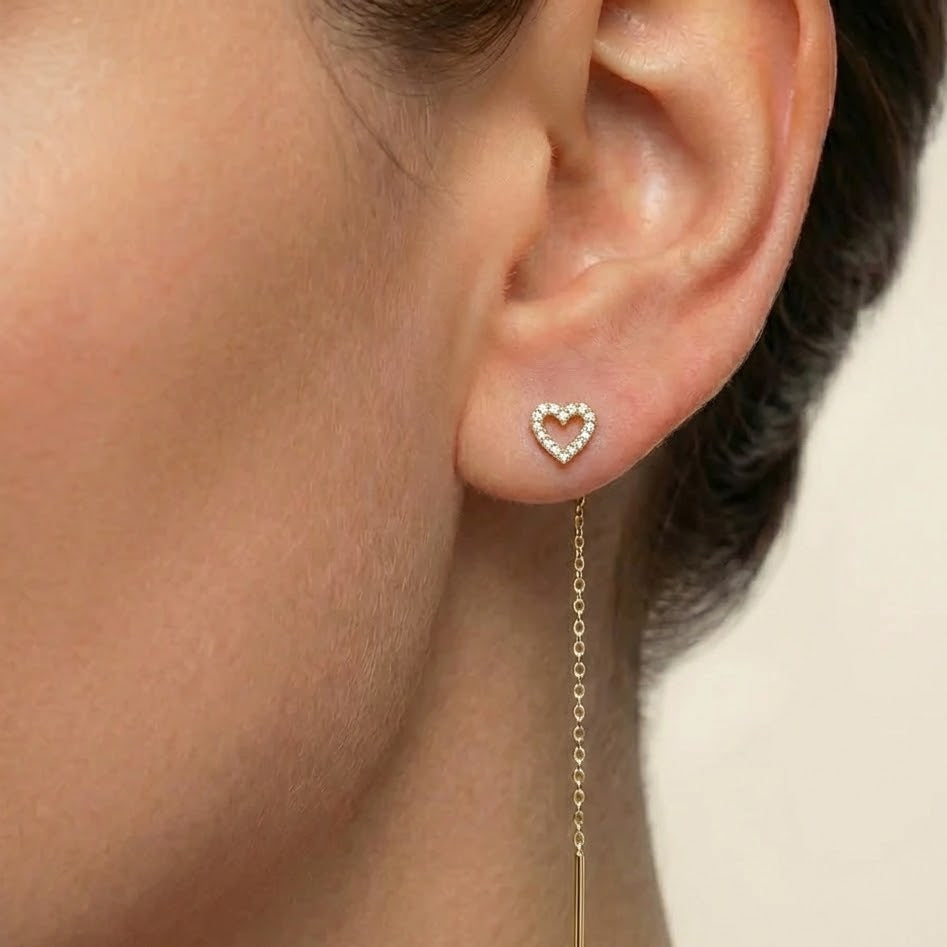 Orecchini Saliscendi Cuore Scintillante In Argento 925