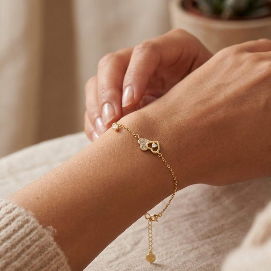 Bracciale Doppio Cuore e Punto Luce In Argento 925
