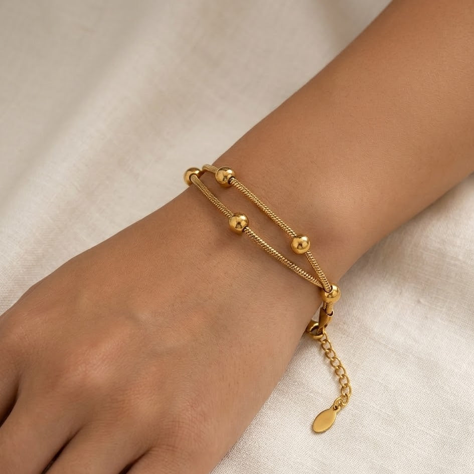 Bracciale Doppia Catena Snake con Sfere In Acciaio Inossidabile