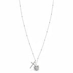 Collana Lunga con Doppio Ciondolo Sacro Cuore e Croce Zirconata In Acciaio Inossidabile