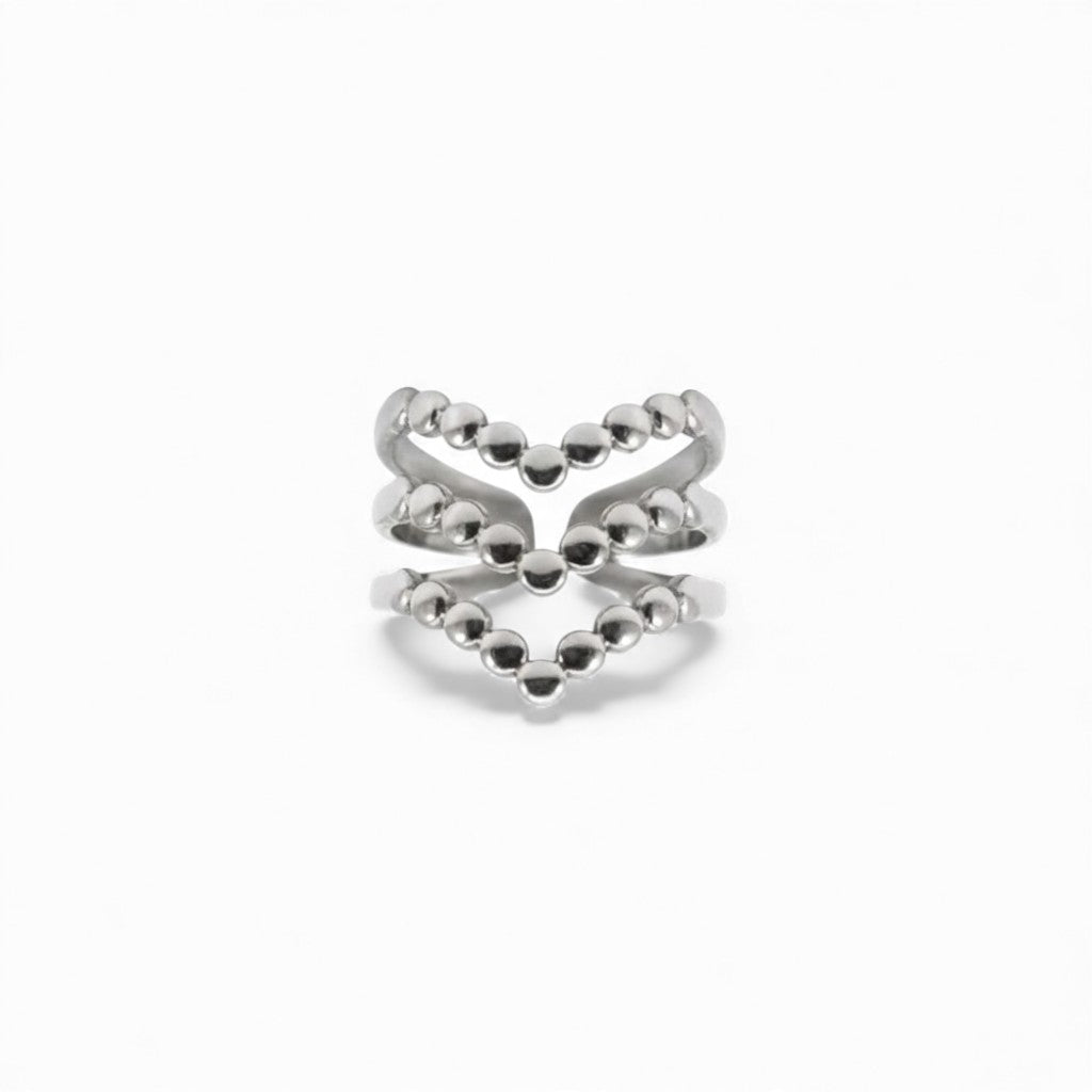 Anello Fascia Multipla Aperta con Dettaglio a Perline In Acciaio Inossidabile