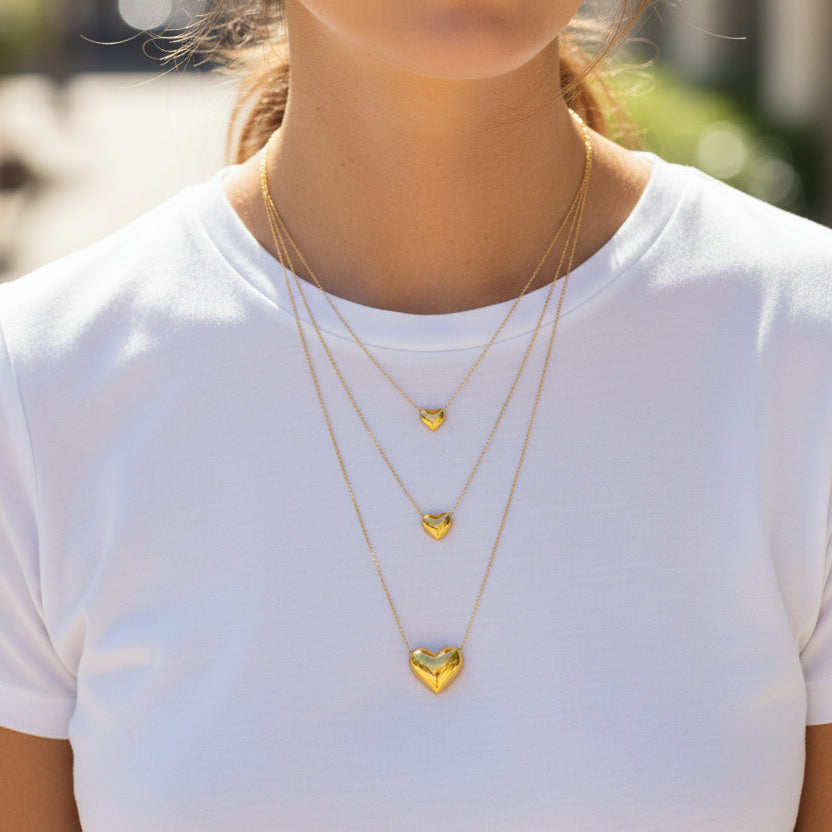 Collana Multi-Strato Tre Cuori In Acciaio Inossidabile