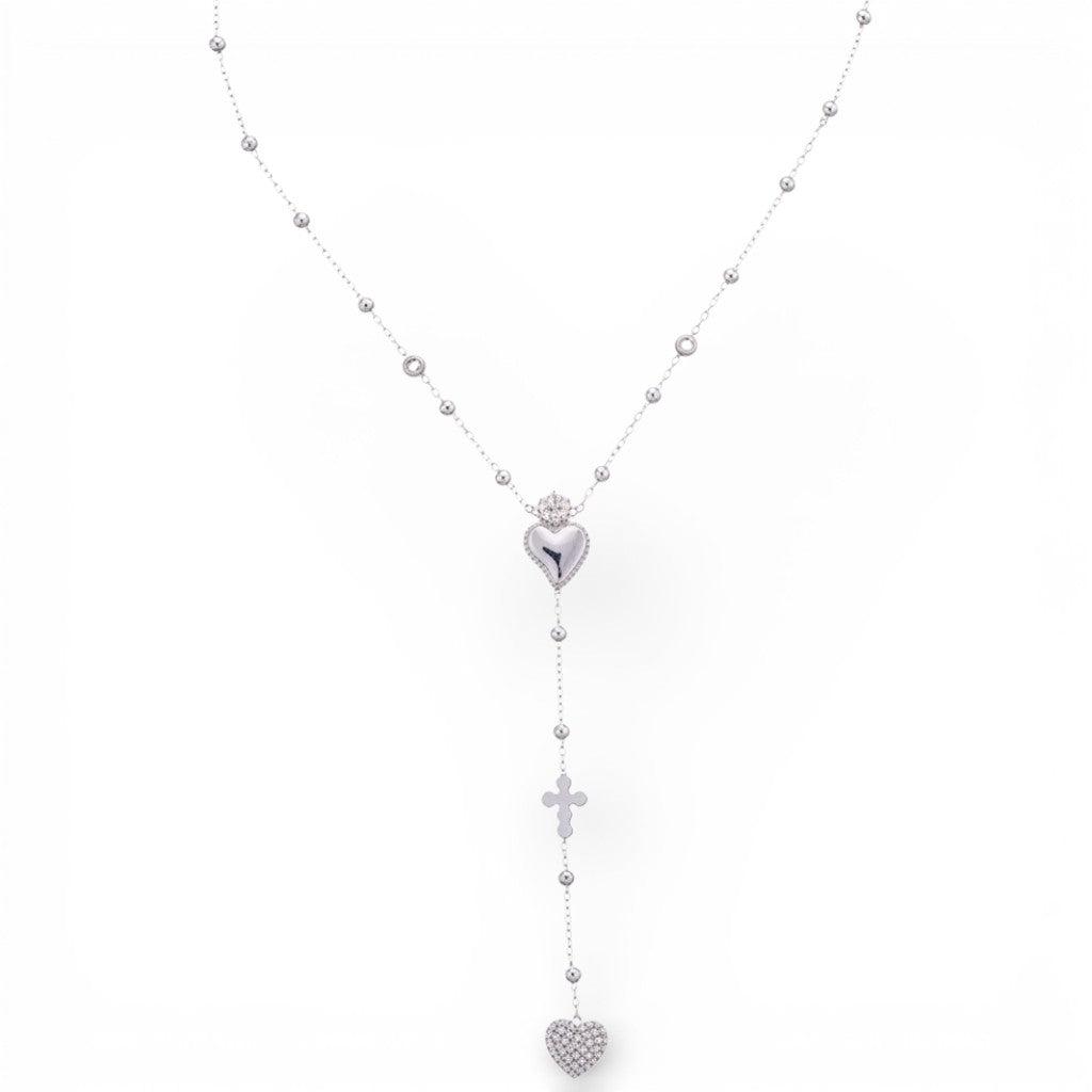 Collana Rosario con Cuore Sacro e Croce In Acciaio Inossidabile