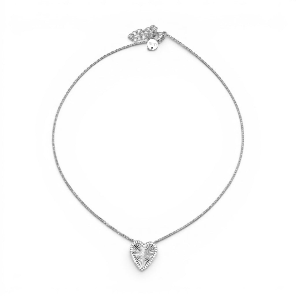 Collana con Cuore Zigrinato e Zirconi In Acciaio Inossidabile