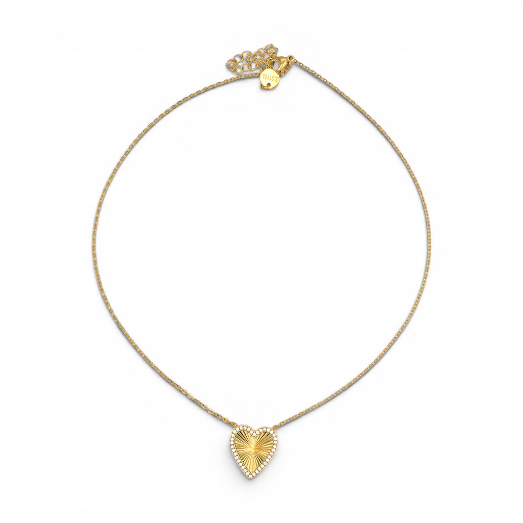 Collana con Cuore Zigrinato e Zirconi In Acciaio Inossidabile