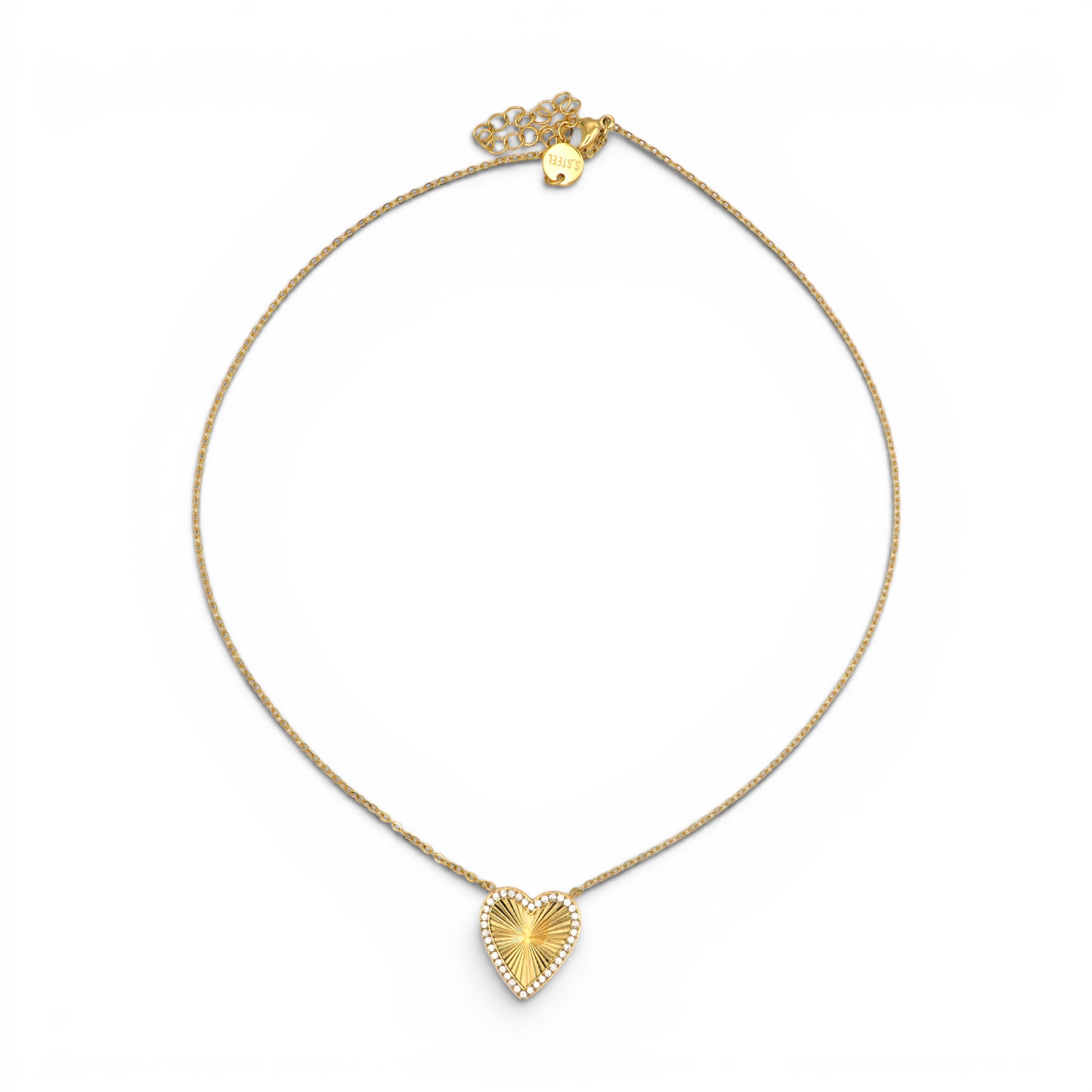 Collana con Cuore Zigrinato e Zirconi In Acciaio Inossidabile