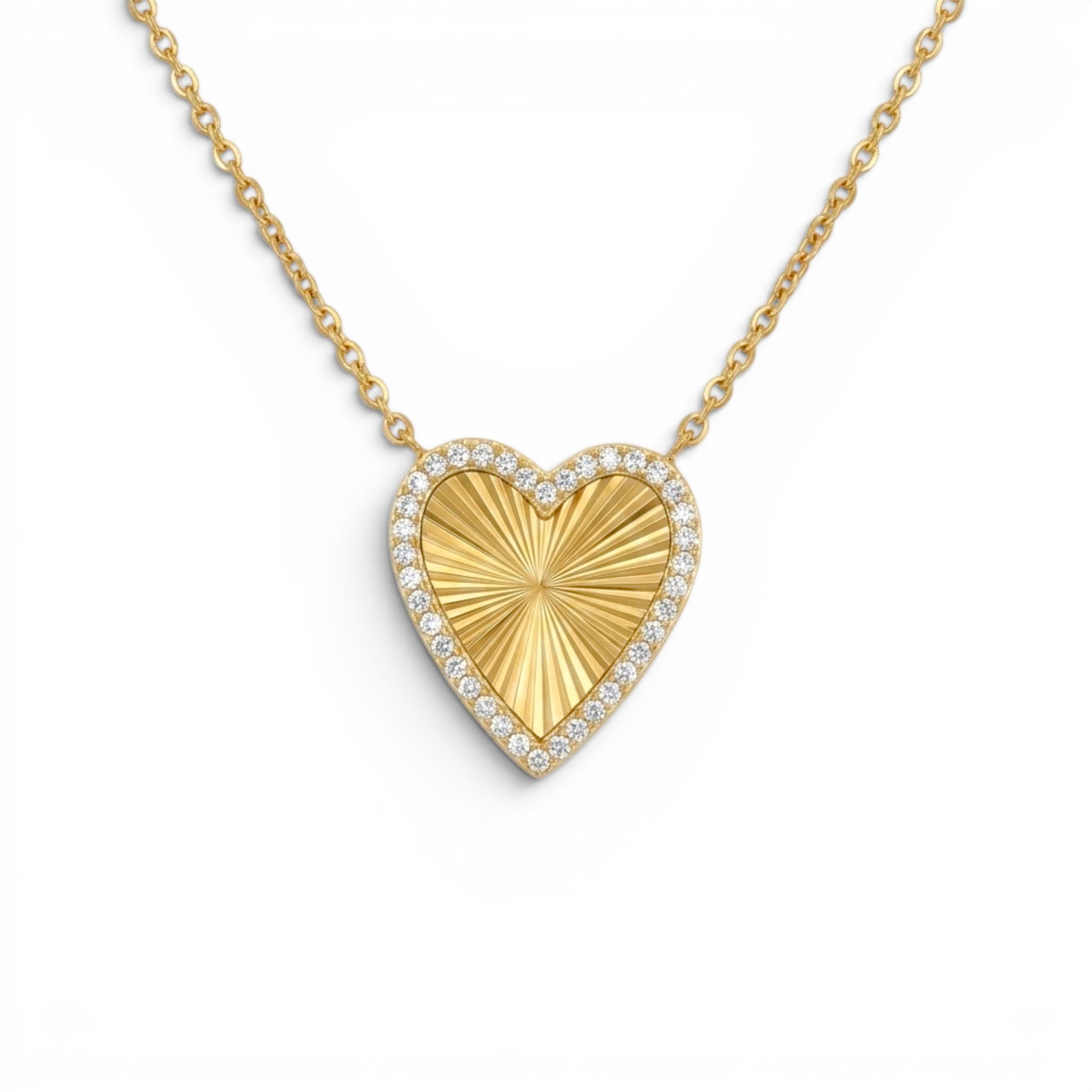 Collana con Cuore Zigrinato e Zirconi In Acciaio Inossidabile