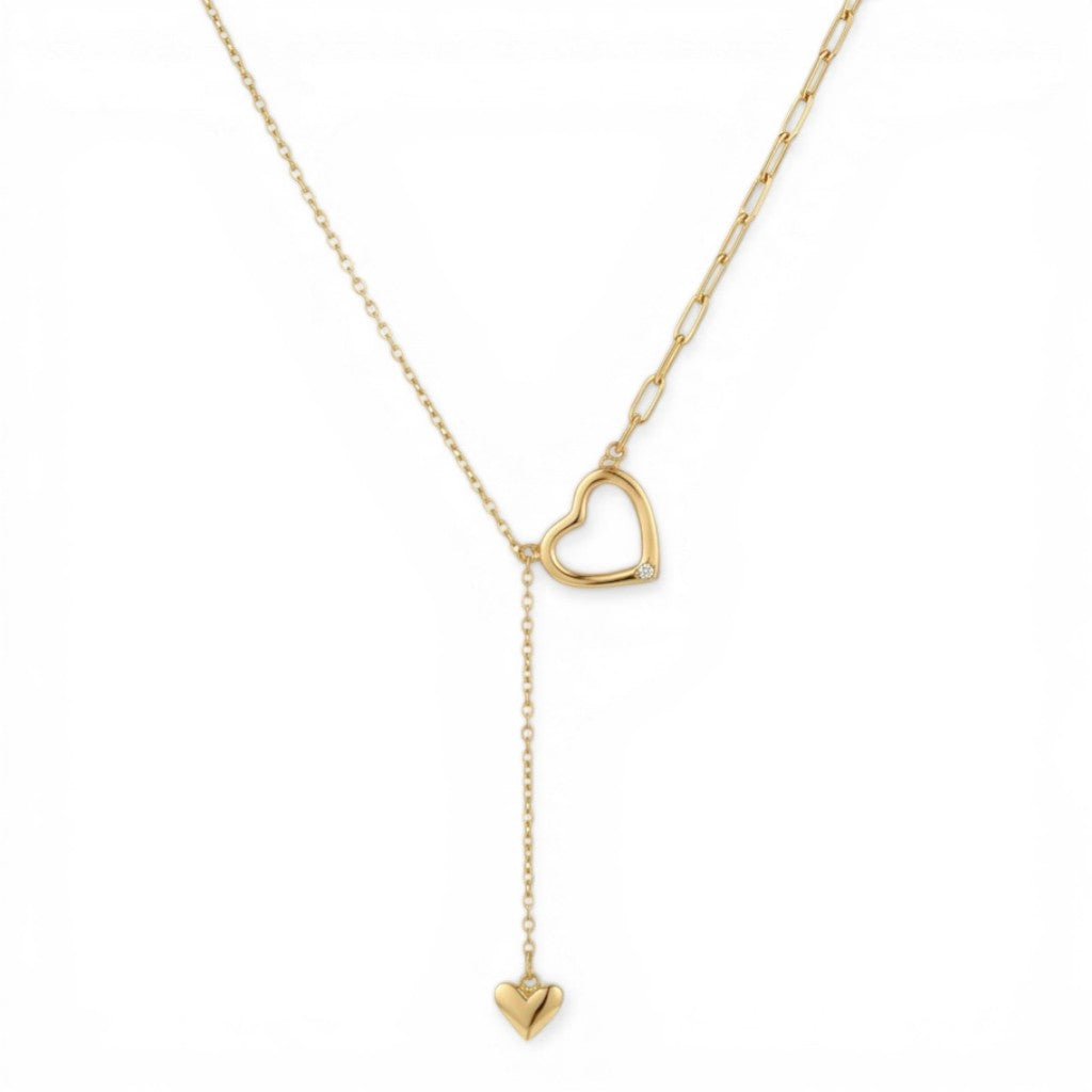 Collana asimmetrica con cuore traforato e pendente In Argento 925