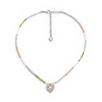 Collana Multicolor con Cuore Martellato e Perla In Acciaio Inossidabile