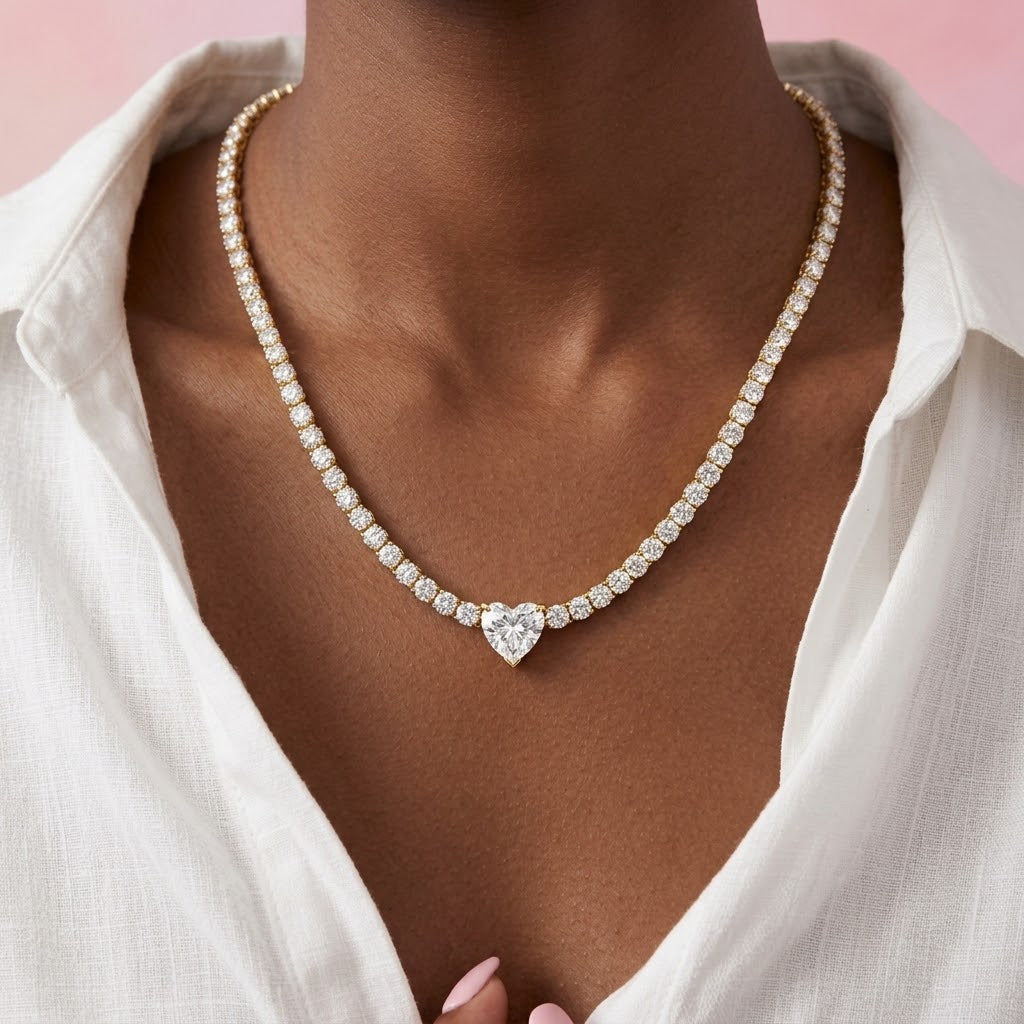 Collana Tennis Heart In Acciaio Inossidabile