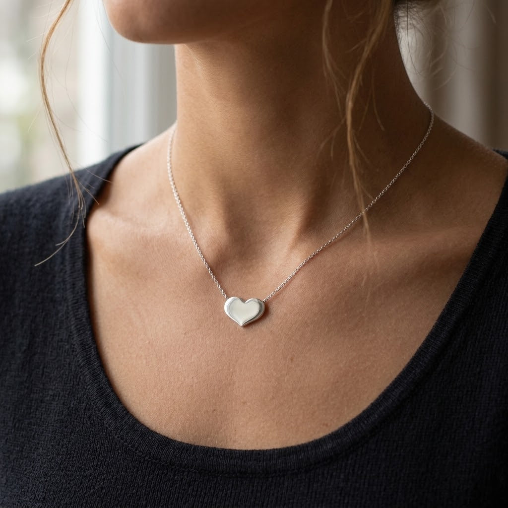 Collana con Cuore Liscio In Acciaio Inossidabile