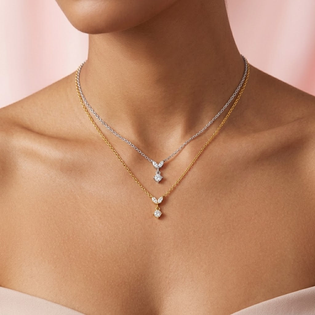 Collana Punto Luce con Ciondolo Zirconi In Acciaio Inossidabile