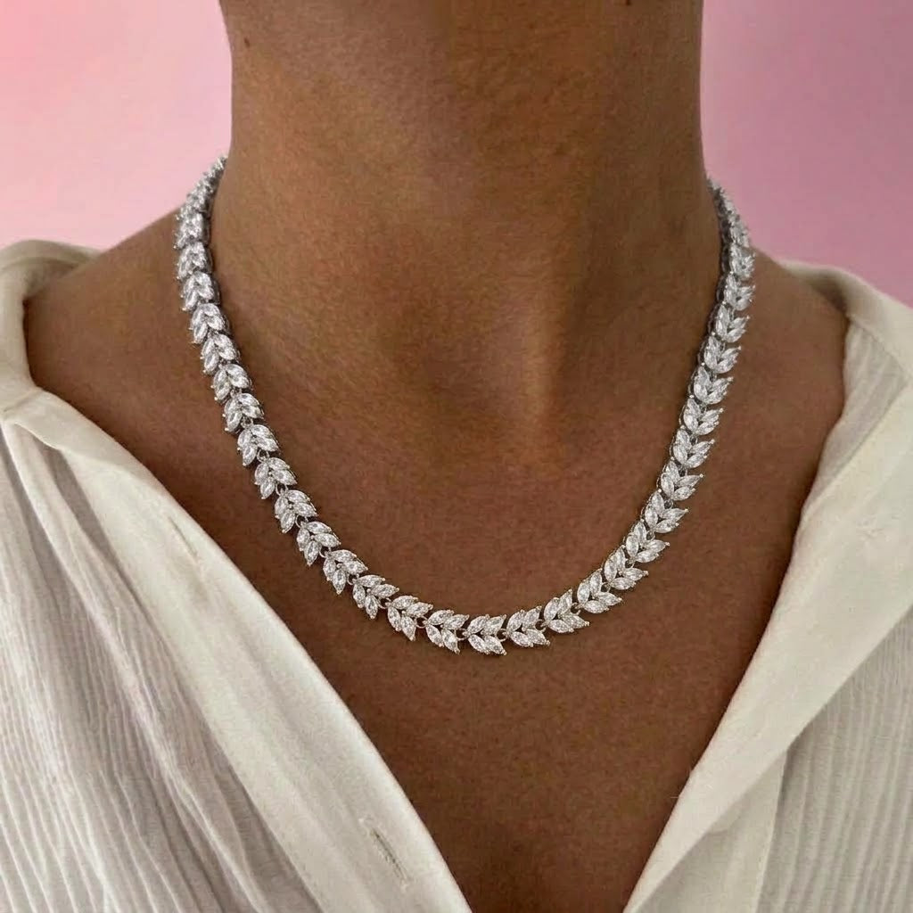 Collana Girocollo Spiga di Zirconi Marquise In Acciaio Inossidabile
