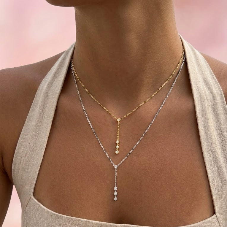 Collana Cravattina a Y con Punti Luce In Acciaio Inossidabile