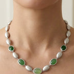 Collana con Ovali Satinati e Pietre Colorate In Acciaio Inossidabile